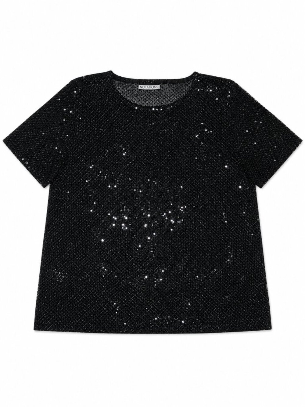 Vintage Y2K Notations Black Sheer Sequin Top Size Large Party Glam